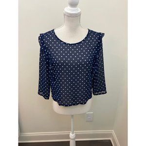 TOB Navy Cropped Top White Polka Dots Size Small